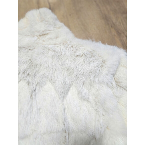 Vtg White Cream Rabbit Fur Coat Cropped Cream Satin Lined Glam Mob Wife Club M - Picture 9 of 16